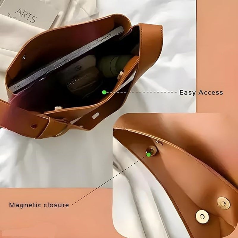 Osman Tan PU Leather Tote Bag for Women - Image 3